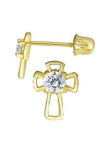 superb teeny gold polished cross earrings for children